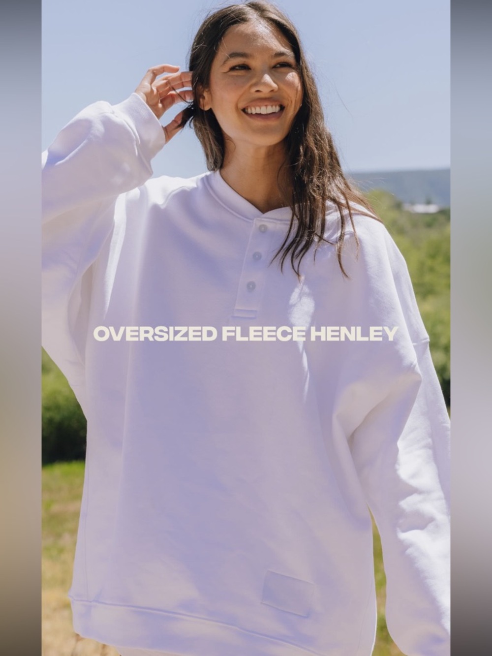 Daily Drills Oversized Fleece Henley — white